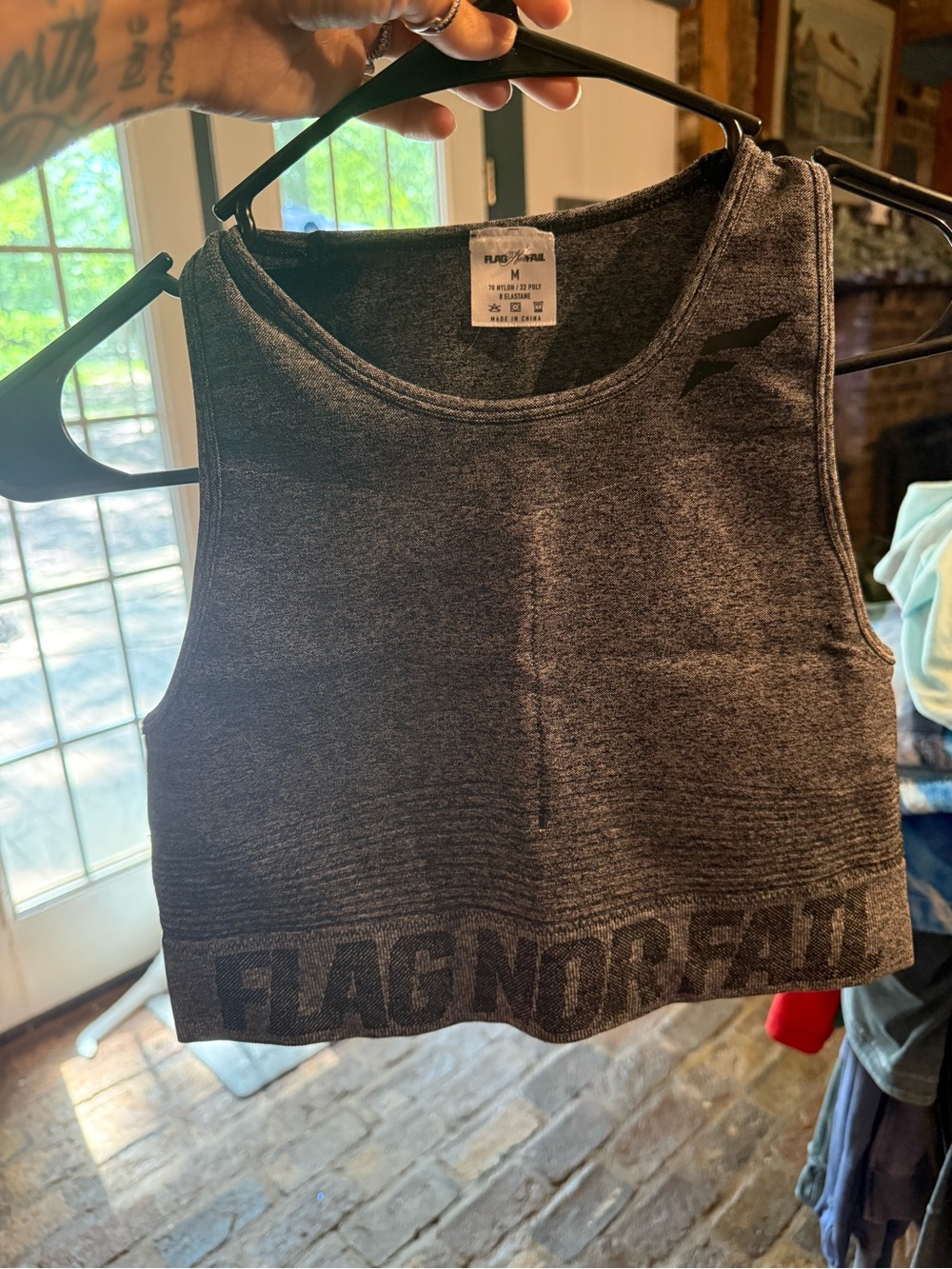 flag nor fail Charcoal Grey Athletic Crop Tank Top and shorts